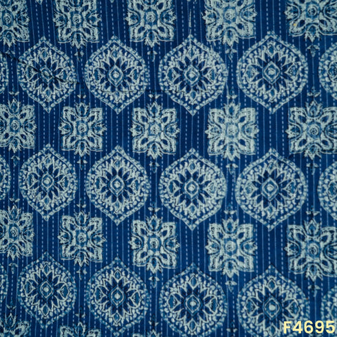 Printed Kantha Stich Cambric Cotton Fabric- F4695